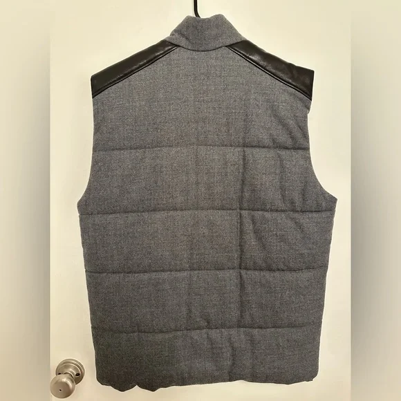 Vince Vest Zip Grey Quilted Puffer Lamb Leather & Wool Medium (M) - Picture 2 of 8